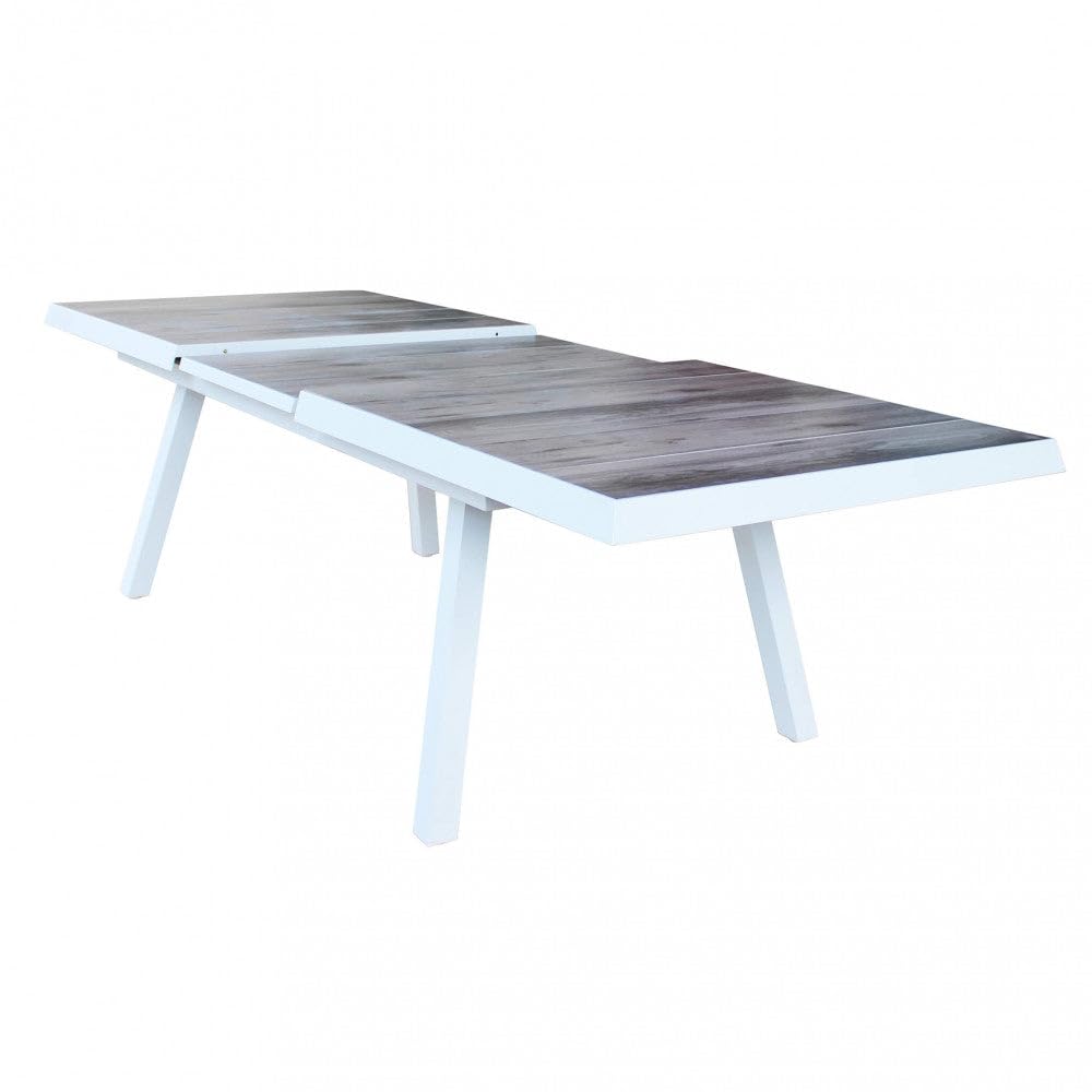 Tavolo allungabile da esterno giardino in alluminio con piano in gres effetto legno 205/265 cm Lincoln - White