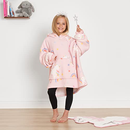 Dreamscene Unicorn Wearable Blanket Hoodie Kids Oversized Ultra Plush Soft Sherpa Blanket Hoodie, Warm Sweatshirt Wearable Hoodie Blanket For Boys Girls, Blush #TOP6