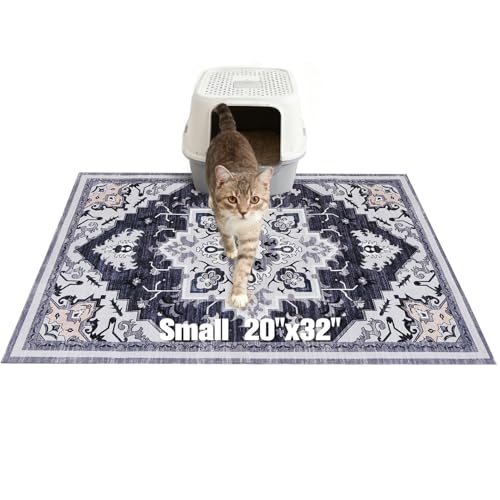 Image of EXPAWLORER Cat Litter Mat, 20 inchx32 inch Small Non-Slip Urine Waterproof Litter Trapping Mat Easy to Clean Washable Litter Box Mat for Floor Soft on Kitty Paws, Indoor Food Mats Rug Pads for Bathroom Grey