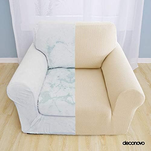Deconovo 3 Seat Fitted Spandex Protector Slip Resistant Sofa Cover High Elasticity Anti-Wrinkle Solid Print Couch Slipcover for Dogs, Beige