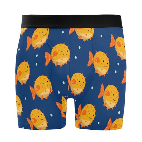Men's Cute Puffer Fish Boxer Briefs Soft Comfort Stretch 4 Inch Inseam Underwear with Fly