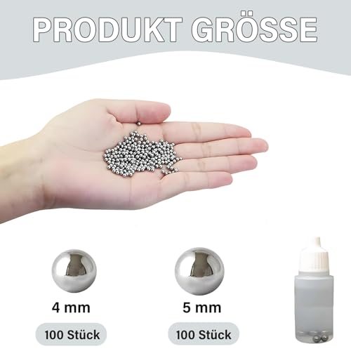 200 Stück Edelstahlkugeln, 4mm/5mm Stahlkugeln, Nagellack Mischkugeln, Metallkugeln aus 304-Edelstahl, Kugellager Kugeln, Mixing Balls, für Mischen Nagellack Modellfarben,Autoersatzteile (silver 1)