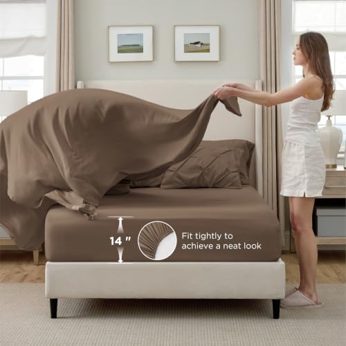 Image of Bedsure Queen Comforter Set Brown - Bed in a Bag Queen Size Bedding 7 Pieces, GentleSoft Pintuck Bed Set Gift for Family, All Season Down Alternative Comforter with Sheets, Pillowcases & Shams