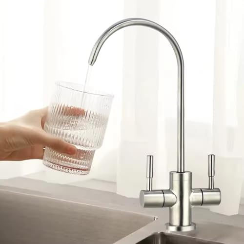 Image of B BACKLINE Stainless Steel 304 Grade 2 in 1 Ro Water Purifiers Tap /Faucet | Double Water Inlet Tap, Filter Water Tap & Kitchen Normal Water Tap | 360 Rotatable Ro Drinking Water Filter (Brushed)
