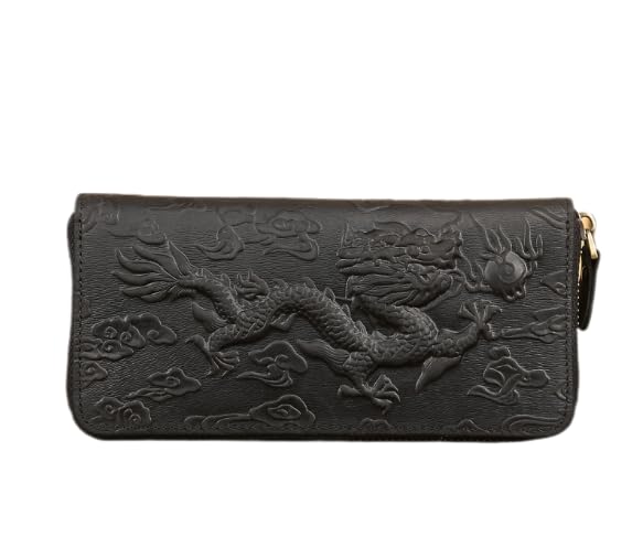 Vintage Genuine Leather Checkbook Wallet for Men Embossed Design Multi Pocket Organizer (Black)