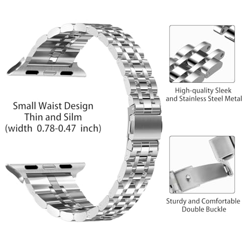 Image of Slim Metal Bands Compatible with Apple Watch 40mm 38mm 41mm 42mm 44mm 45mm, Metal Stainless Steel Chain Strap for Women iWatch Series 9 8 7 6 5 4 3 2 1 SE