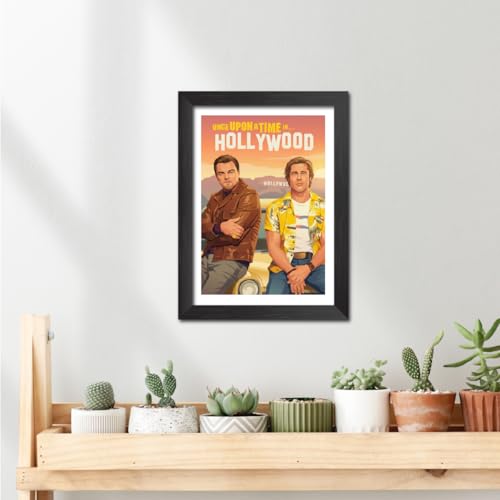 Image of TenorArts Once upon a time in Hollywood Poster Hollywood Movie Posters Vector Art Photo Frame Painting With Dark Wooden Texture (12inches x 9inches)
