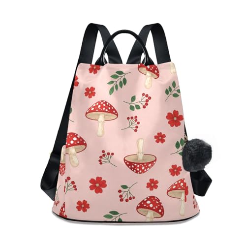 Sac à dos poignée cuir champignons rouges et pompon tendance