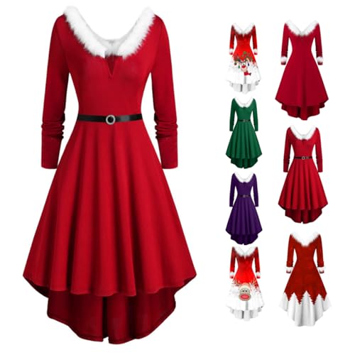 Luadnysin weihnachtskleid Damen Weihnachten Kleid Herbstkleid Ballkleider Abendkleid Langarm Glitzer Lang Ballkleid Rotes Ball Samt Hochzeitsgast...