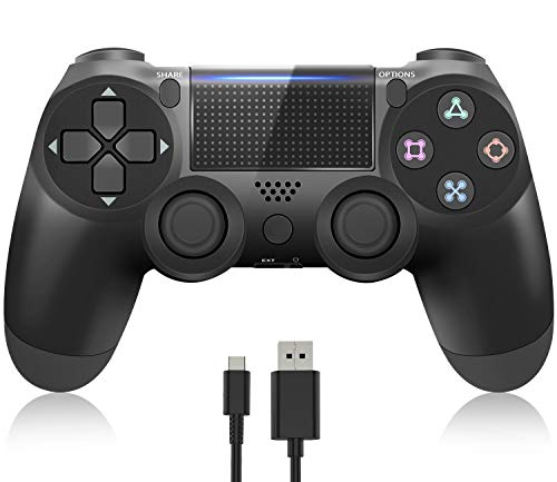 Wireless Controller for PS4, Y Team Controller for Playstation 4/Pro/Slim Console, Game Controller Joystick with Dual Vibration/6-axis Gyro Sensor/Audio Function/1000mAh (Black)