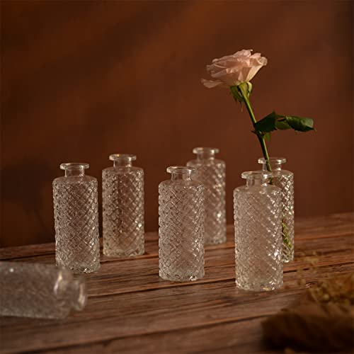Set Of 12 Diamond Pattern Vases With Lids & Ribbon, Petite Bud Vases For Floral Arrangements, Weddings, Flowers, Home Decor Or Office #TOP6