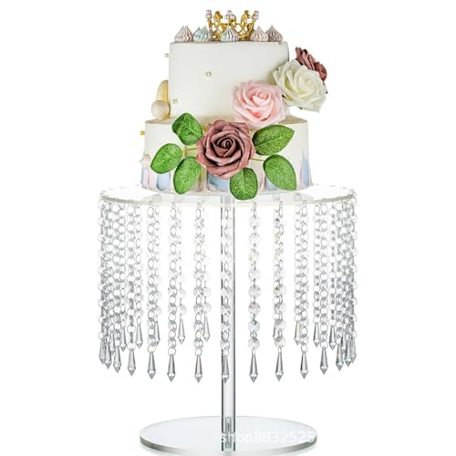 SealSee Acrylic cake stand, Acrylic Cake Rack Circular Cupcake Rack Dessert Display Rack With Crystal Chandelier For Wedding Birthday Party Table Decoration (Middle)