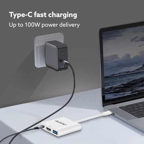 Image of AGARO 3-in-1 USB Type-C to HDMI Multi-Port Hub, 4K HDMI Output, USB 3.0 High-Speed Data Transfer, Type-C PD Fast Charging, Compatible with MacBook, Laptop, Tablet, Smartphone & All Type C Devices