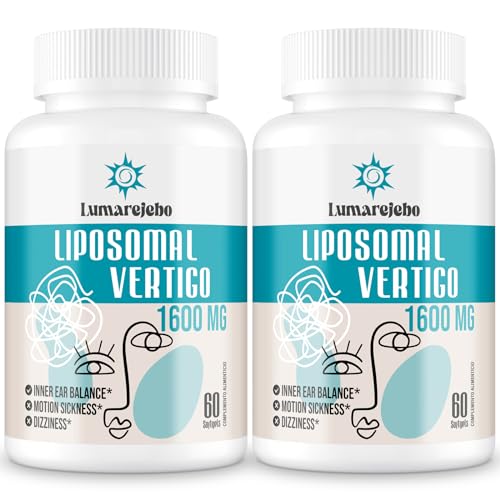 Lumarejebo Lipossomal Vertigo Softgel 1600 mg, suplemento de equilíbrio interno da orelha com extrato de gengibre e ginkgo, alivia tonturas e tonturas, 60 cápsulas macias (120 unidades (embalagem de
