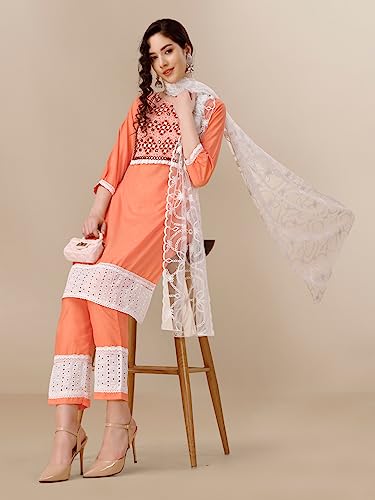 Image of EthnicJunction Women's Viscose Rayon Embroidered & Mirror Work Kurta Pant with Dupatta