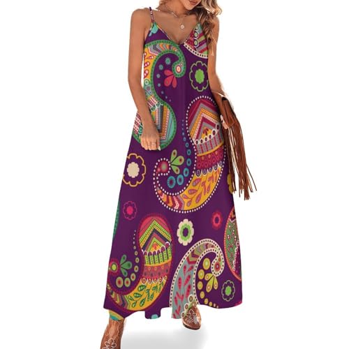 Robe longue d'été col V décontractée style mandala pour femme chic