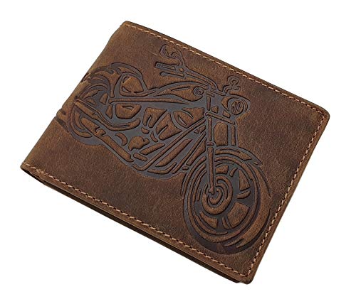 myledershop Prawdziwa portmonetka z pełnej skóry buffelowej/portfel/portmonee/portmonaise/portmonee w formacie poziomym z motywem motocyklowym z ochroną RFID i NFC w 2 kolorach, brązowy, Einheitsgröße
