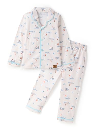 Image of Girls Premium Cotton Full Sleeves Printed Nightsuit Set | Collar Style Night Dress for Girls | Soft & Breathable Pajama Set | Trendy Kids Sleepwear & Nightwear