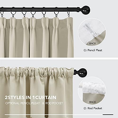 Deconovo Super Soft Thermal Insulated Pencil Pleat Blackout Curtains for Bedroom 46 x 54 Inch Light Beige 2 Panels
