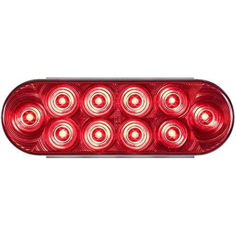 Optronics 6" Oval Grommet Mount 10 Super Diode LED Light, Red, Stop/turn/tail, Heavy Duty Water Proof Cover