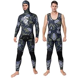 Traje Neopreno Pesca Submarina Owntop Camuflaje Trajes de Neopreno Hombres - Traje de Buceo de Neopreno 3mm, Dos Piezas Wet Suit con Capucha, Elástico Termal UPF50+ Traje de Baño para Surf Snorkel, Camo 3XL