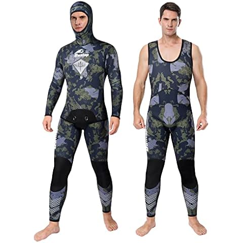Owntop Camouflage Spearfishing Wetsuits Men - 3mm Neoprene Full Diving Suit with Hood, Two Piece Long Sleeve Stretch Thermal UPF50+ Swimsuit for Snorkeling Surfing, Camo XL Cover