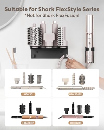 MidingChai Fönhalter für Shark Flexstyle 5 in 1 Wandhalterung, Kompatibel mit Shark Flexstyle Aufsätze HD430 HD 432 HD433 HD442, Shark Hairstyler Aufbewahrungshalter Edelstahl mit Haken