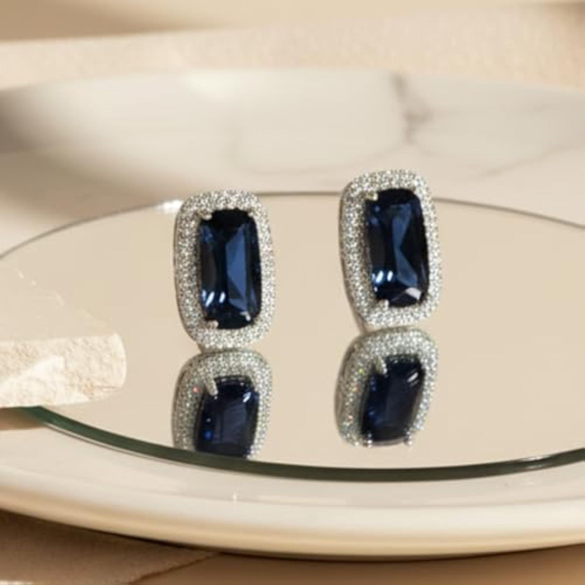 Women's Yellow Cushion Halo Stud Earrings, Lightweight Design
