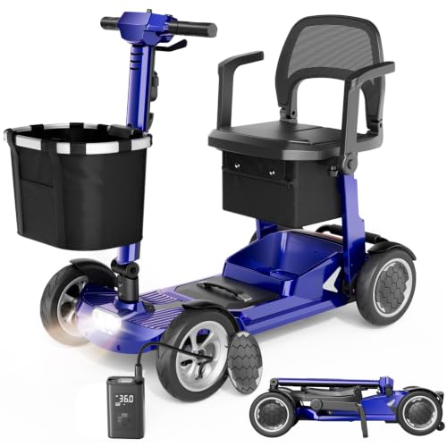 Image of Lightweight Mobility Scooter for Seniors & Adults - Airline & Cruise Approved, 45lb Portable Motorized Scooters with Dual Battery for 24.8 Miles Range, Pneumatic Tires, Blue