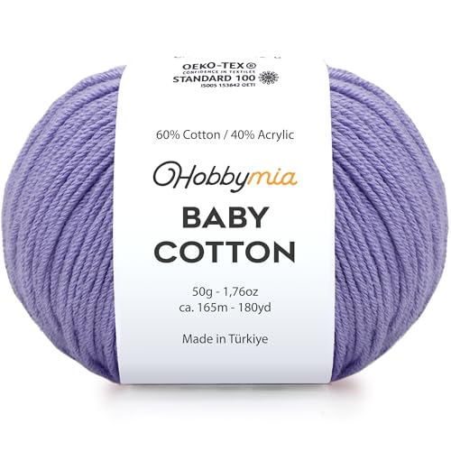 Image of Baby Cotton Blend Yarn - Soft Sport Weight Yarn for Crochet & Amigurumi - 50g /180yds - 60% Cotton 40% Acrylic - Ideal for Baby & Knitting Proj.(Lilac, 1 Ball)