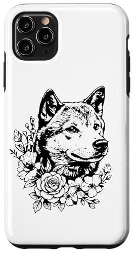 Womens Retro Vintage Floral Black Tan Shiba Inu Dog Lover �X�}�z�P�[�X iPhone 11 Pro Max �p