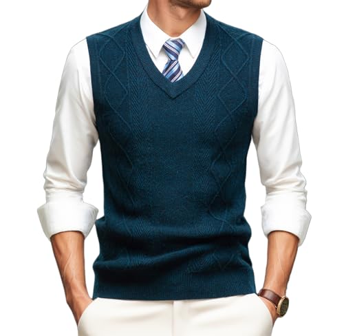 Mens Argyle Knitwear Vest V Neck Sleeveless Casual Slim Fit Pullover Knitted Sweater