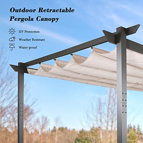 Patio Tree 10'X13' Outdoor Pergola Non-Rust Aluminum Patio Retractable Gazebo Shelter With Sun Shade Canopy (Beige) #TOP1