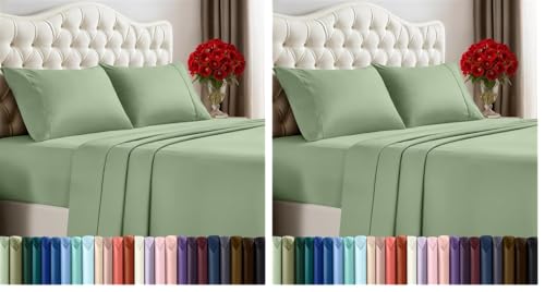 Image of Utopia Bedding Full Sheet Set - 4 Piece Bed Sheets for Full Size Bed, Soft and Breathable Microfiber, Includes 1 Fitted Sheet, 1 Flat Sheet and 2 Pillowcases (Sage) (Pack of 2)