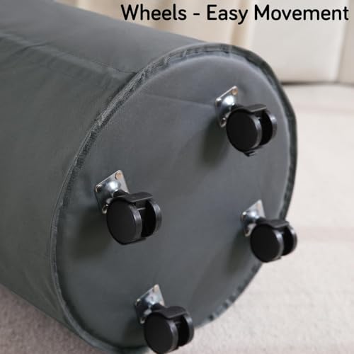 Image of HOKIPO Laundry Basket Foldable Hamper With Wheels, Grey (NEW2-AR-5322-GRY)