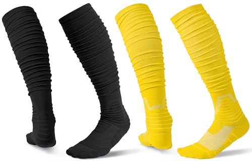 2 Pairs Scrunch Football Compression Socks - Extra Long Padded High Tube Socks for Men and Youths