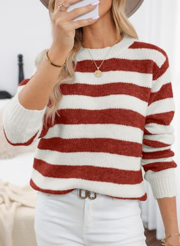 Image of Dokotoo Sweaters for Women 2026 Crewneck Striped Cute Color Block Fall Winter Knitted Pullover Tops