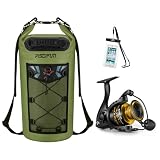 Piscifun Flame Spinning Reels, Light Weight Ultra Smooth Powerful Spinning Fishing Reels Gold 2000 Series and Piscifun Dry Bag, Waterproof Floating Bag 10L Green