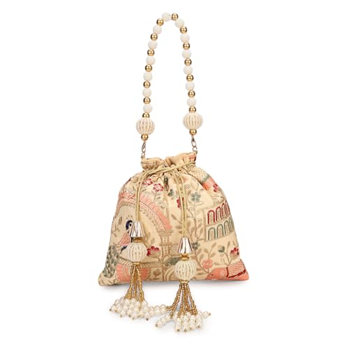 Image of LONGING TO BUY Indian Ethnic Pearls & Sequence Potli Bag for Women, Wedding Potli Bag and For Ethnic Wear