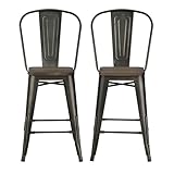 DHP P Luxor Metal Counter Stool with Wood Seat and Backrest Copper