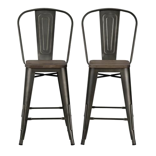 DHP Luxor Metal Counter Stool with Wood Seat and Backrest, 24
