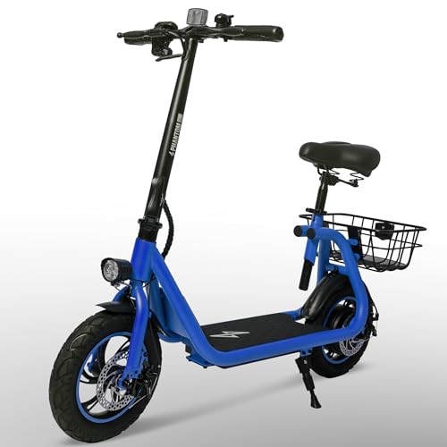 Phantomgogo Electric Scooter for Adults Foldable Scooter with Seat & Carry Basket E-Scooter with Brushless Motor 15MPH 265lbs Max Load E Mopeds for Adults Commuter (R1, Blue)