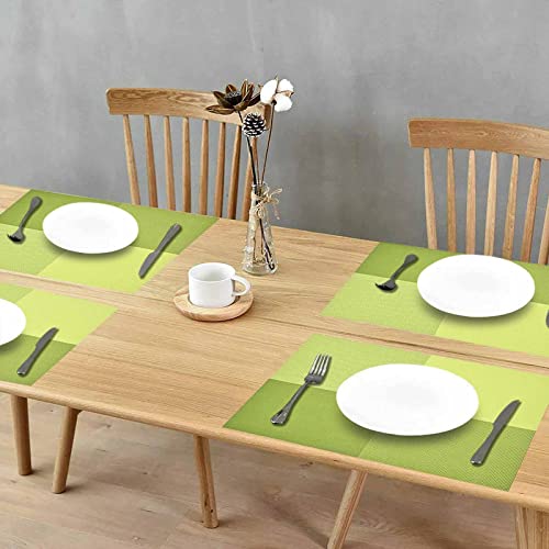 Giverare Placemats Set Of 4, Heat-Resistant Woven Vinyl Placemat, Non-Slip Washable Pvc Table Mat, Easy To Clean Premium Plastic Table Mats For Dining Table, Kitchen Table (Green) #TOP4