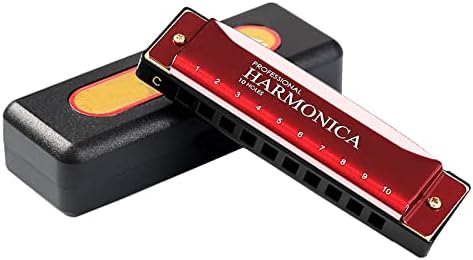 Blues Harmonica Key of C, 10 Holes 20 Tones Mouth Organ Blues Harp with Hard Case, Diatonic Harmonica for Kids, Adults, Beginners, Professionals, Students, Birthday Gifts (Red)