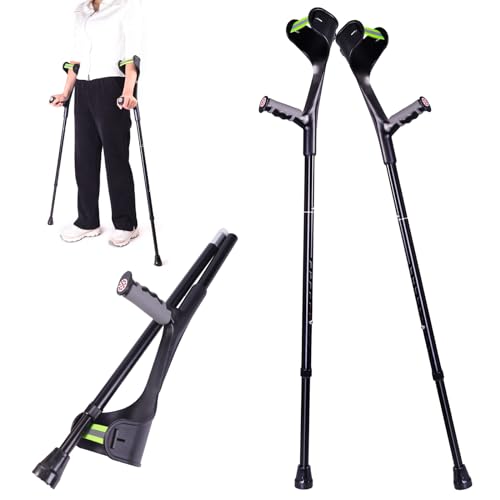 Upgraded Heightened Forearm Crutches(1 Pair), Aluminium Elbow Crutches, Forearm Crutches for Adults, Arm Crutches for Walking, 10-Level Adjustable Height, Lightweight, Anti-Dorp Cuff,Non-Slip