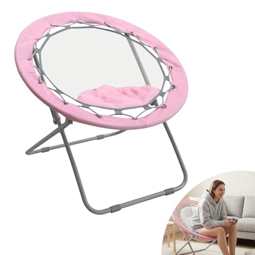 A AIKOOL Bungee Dish Chair Portable Folding Bungee Chair for Adults Lightweight Round Camping Chair for Dorm Bedroom Game Room Patio and Indoor Outdoor Use (Pink)