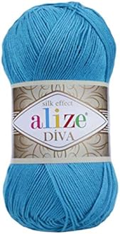Diva Silk Effect 100% Microfiber Acrylic Yarn 1 Ball skeins 100gr 383yds Color (245-Sochi Blue)