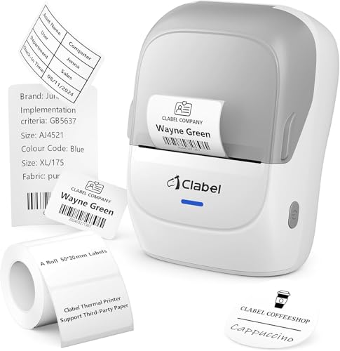 Image of CLABEL Thermal Label Maker Machine 221B Mini Portable Label Printer Thermal Labeling Printing Machine Sticker Bluetooth Label Printer Barcode Inkless Labelmaker for Price Logo Clothing (Gray White)