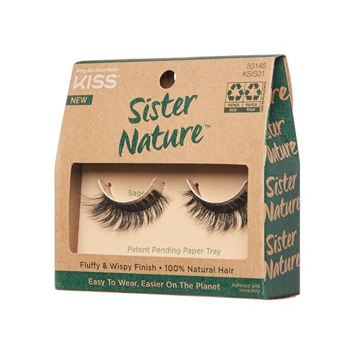 Kiss KSIS01C Sister Nature False Eyelashes, 'Sage', 12 Mm, 100% Natural Hair, Recyclable Paper Box, Printed With Soy Ink, Cruelty Free, Vegan thumb #2