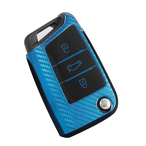KUNIO Flip Key Fob Cover fit for VW Golf 7 MK7 Polo T-ROC Tiguan fit for Skoda Superb Octavia fit for Seat Cupra Ateca Leon Ibiza Car Key Cover Key Bag TPU Key Cover Case 3 Buttons Blue